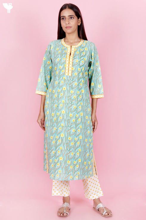 Bizzy Lizzy Kurta Pant Set With Dupatta In Block Print